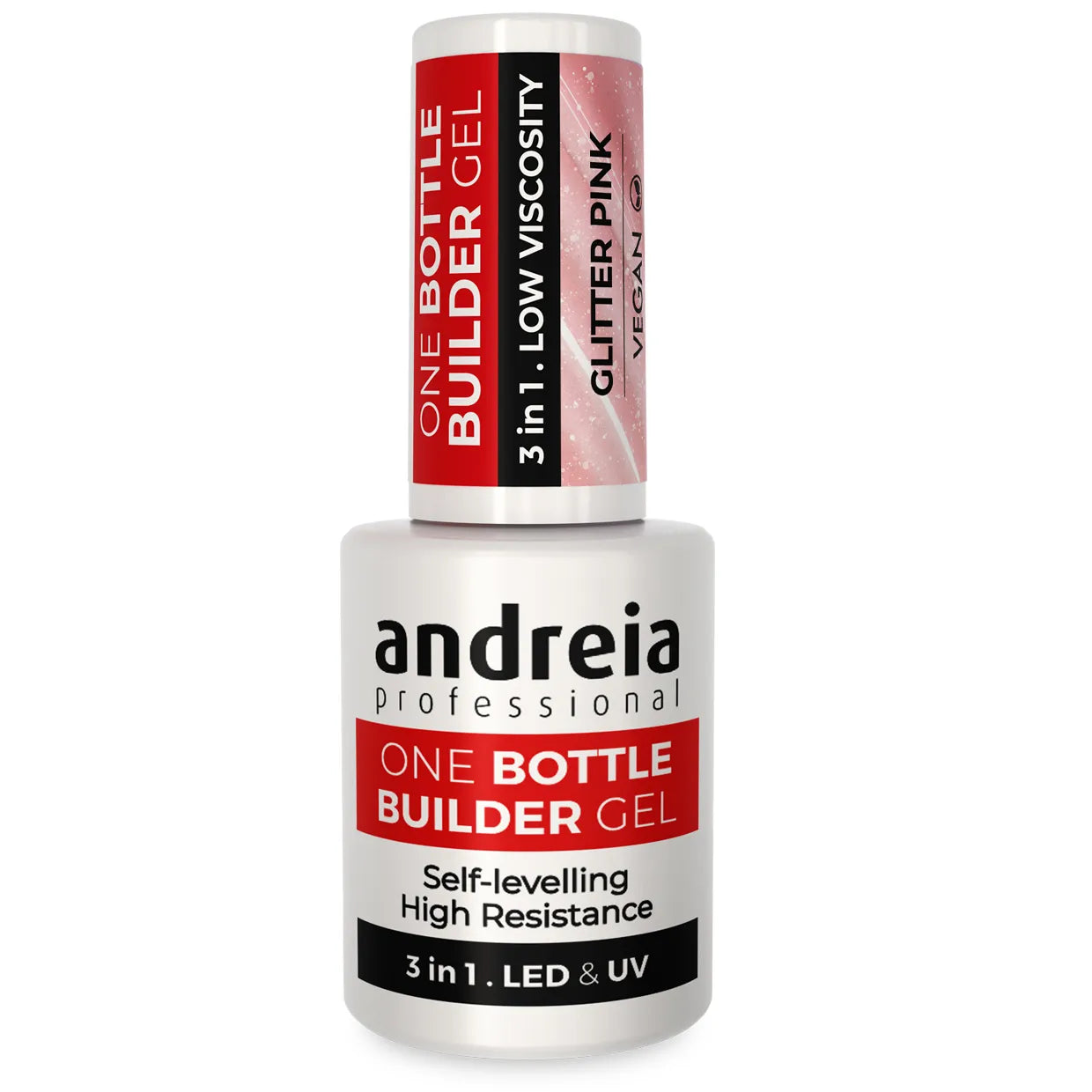 Andreia BIAB - One Bottle Builder Gel 3 in 1 - Lage Viscositeit - Glitter Pink - 14ml