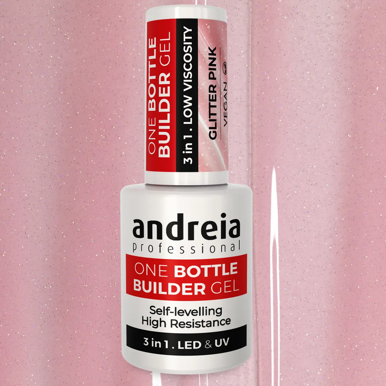Andreia BIAB - One Bottle Builder Gel 3 in 1 - Lage Viscositeit - Glitter Pink - 14ml