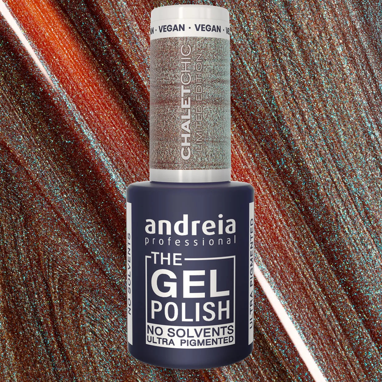 Andreia Gellak - The Gel Polish - Chalet Chic - Bruin met Blauwe Glitter CH4 - Vegan - 10,5ml