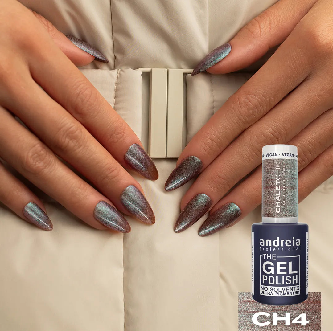 Andreia Gellak - The Gel Polish - Chalet Chic - Bruin met Blauwe Glitter CH4 - Vegan - 10,5ml