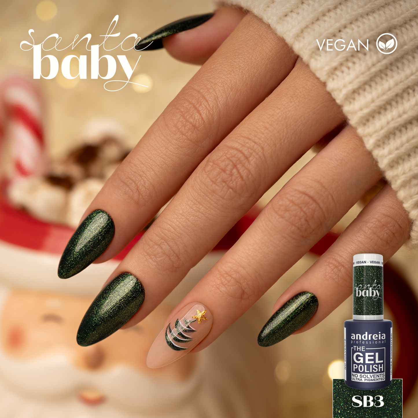 Andreia Gellak - The Gel Polish - Santa Baby - Donkergroen met Glitter SB3 - Vegan - 10,5ml