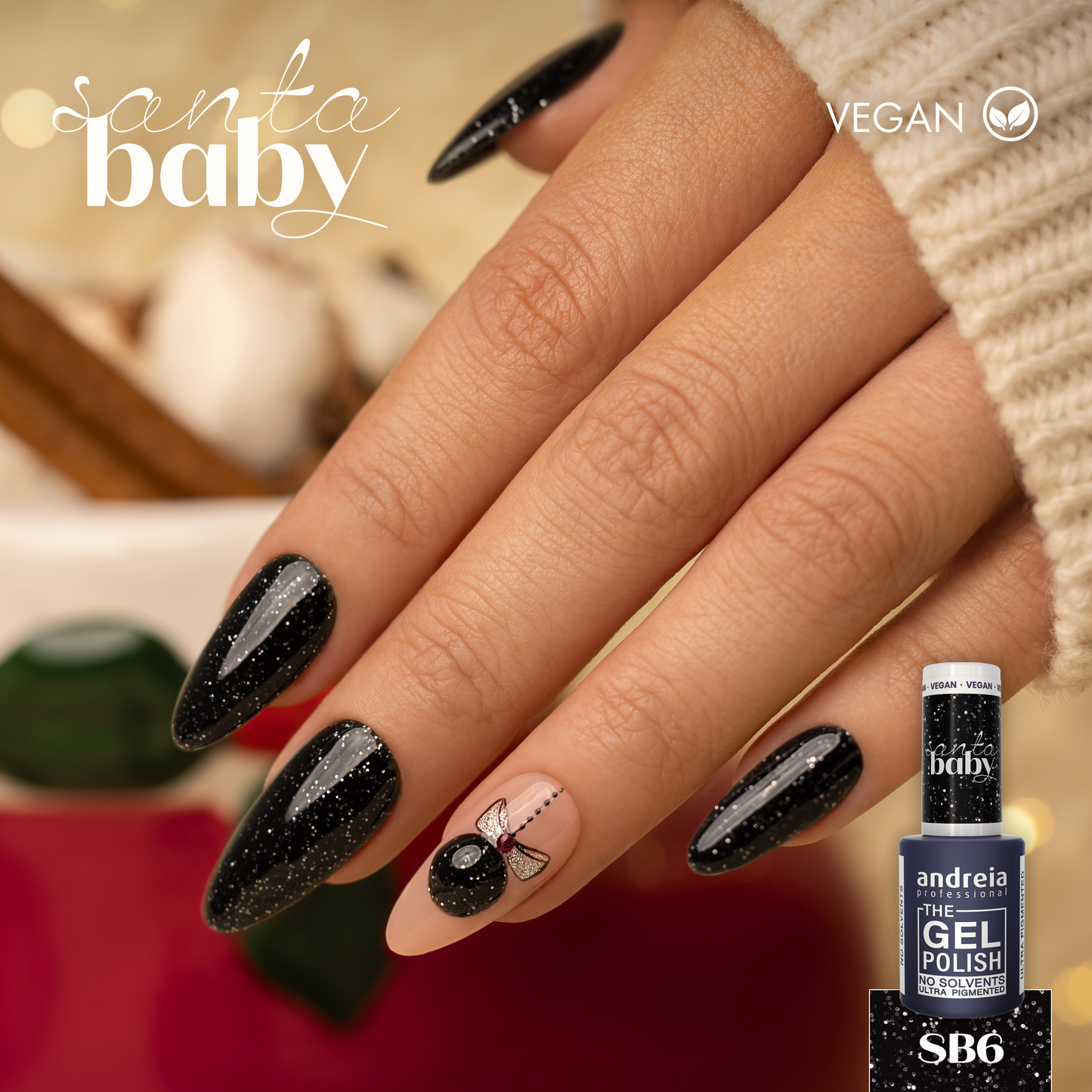 Andreia Gellak - The Gel Polish - Santa Baby - Zwart met Zilver Glitter SB6 - Vegan - 10,5ml