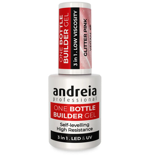 Andreia BIAB - One Bottle Builder Gel 3 in 1 - Lage Viscositeit - Glitter Pink - 14ml