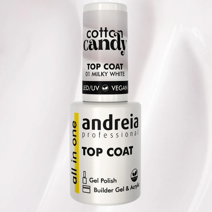 Andreia Cotton Candy Top Coat - Milky White 01- French / Babyboom manicure - All in One - No Wipe - Vegan - 10,5ml