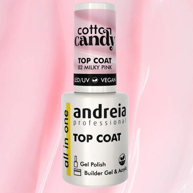 Andreia Cotton Candy Top Coat - Milky Pink - French / Babyboom manicure 02- All in One - No Wipe - Vegan - 10,5ml