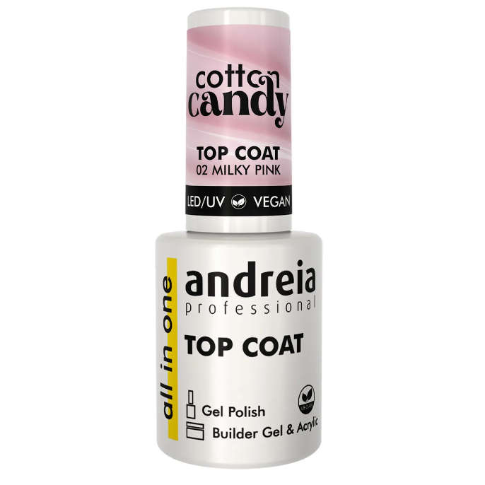 Andreia Cotton Candy Top Coat - Milky Pink - French / Babyboom manicure 02- All in One - No Wipe - Vegan - 10,5ml