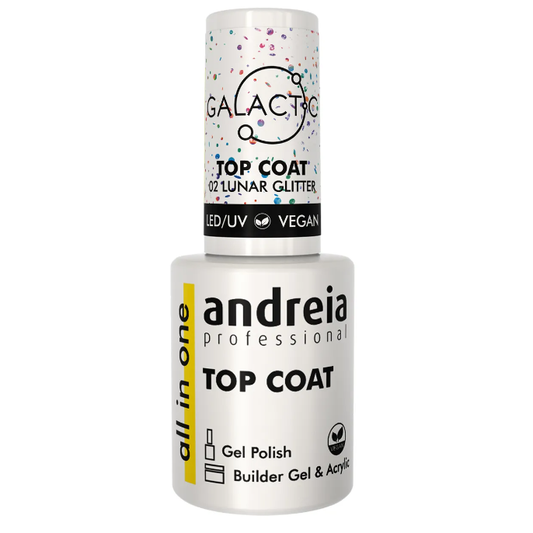 Andreia Galactic Top Coat - 02 Lunar Glitter - All in One - No Wipe - Vegan - 10,5ml