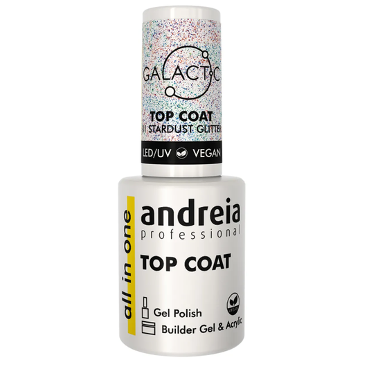 Andreia Galactic Top Coat - 01 Stardust Glitter - All in One - No Wipe - Vegan - 10,5ml