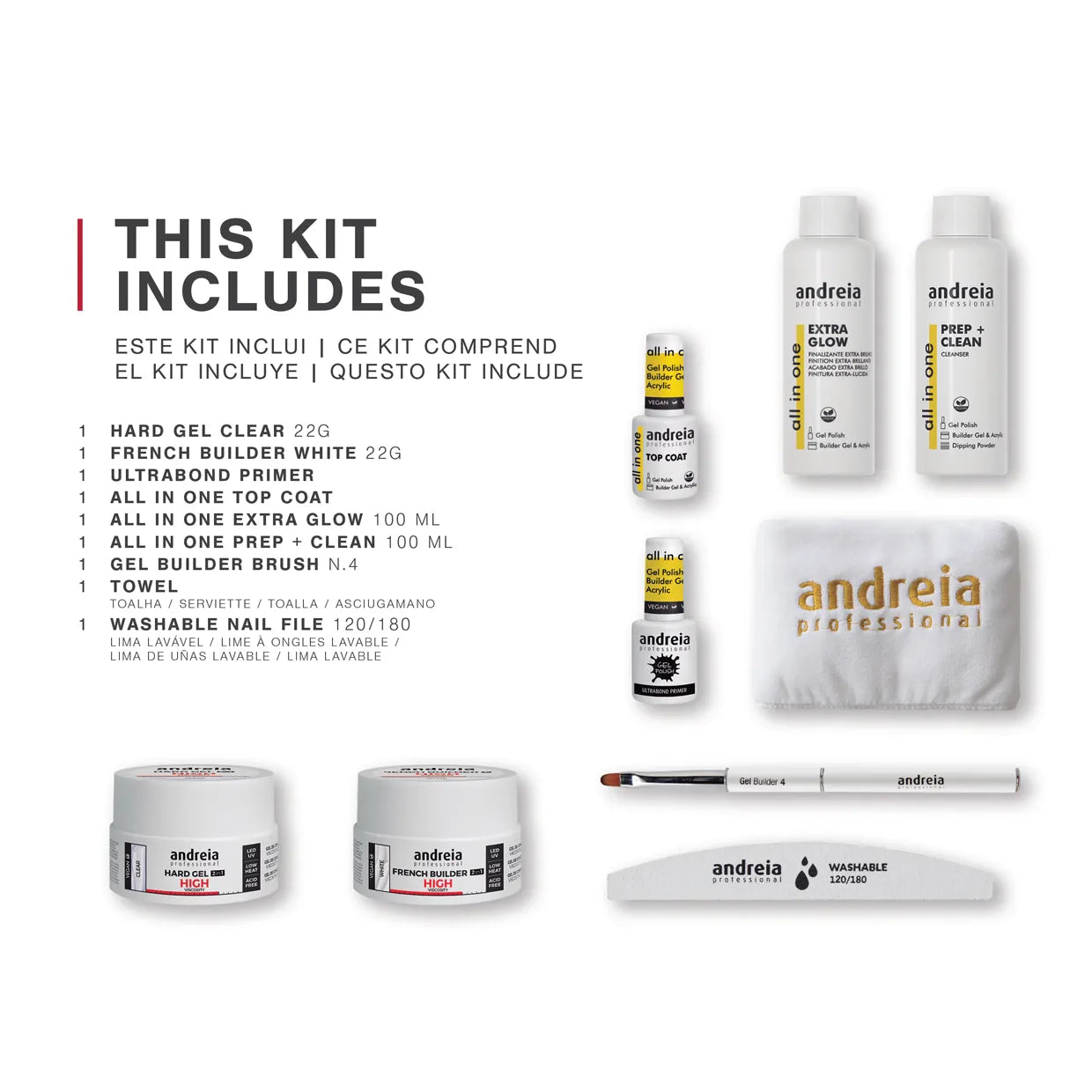 Andreia Hard Gel Pro Kit - Set van 9 - Kleur Wit