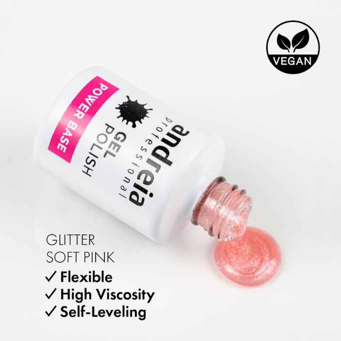 Andreia Power Base - Rubber Base - Basis gel - Glitter Zacht Roze - 10,5 ml