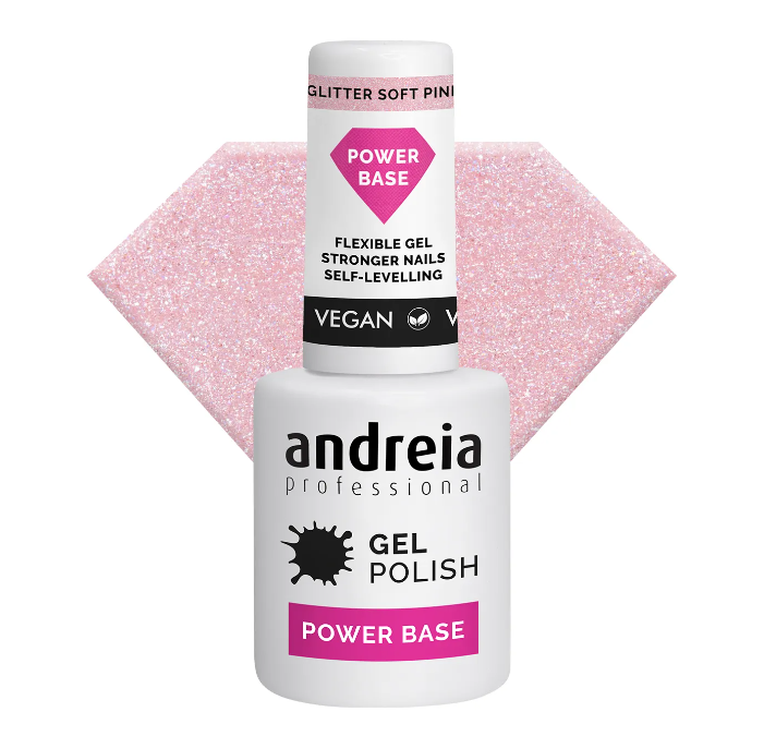 Andreia Power Base - Rubber Base - Basis gel - Glitter Zacht Roze - 10,5 ml