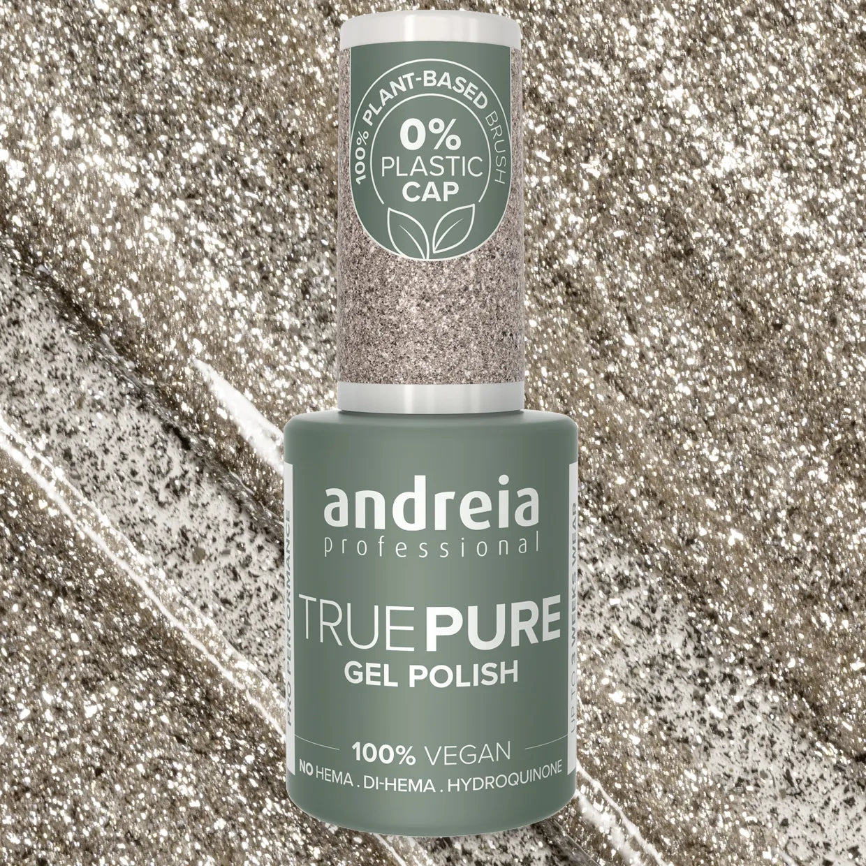 Andreia Gellak - True Pure - ZILVER MET GLITTER T04 - Vegan - HEMA vrij - 10,5ml